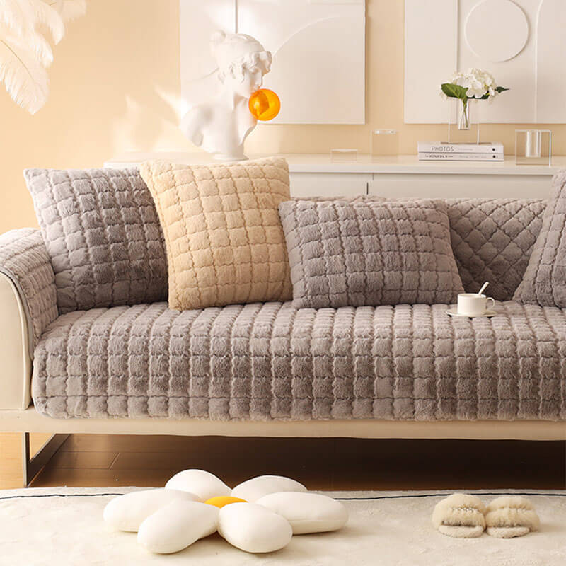 Biscuit Plush Soft Non-Slip Couch Cover