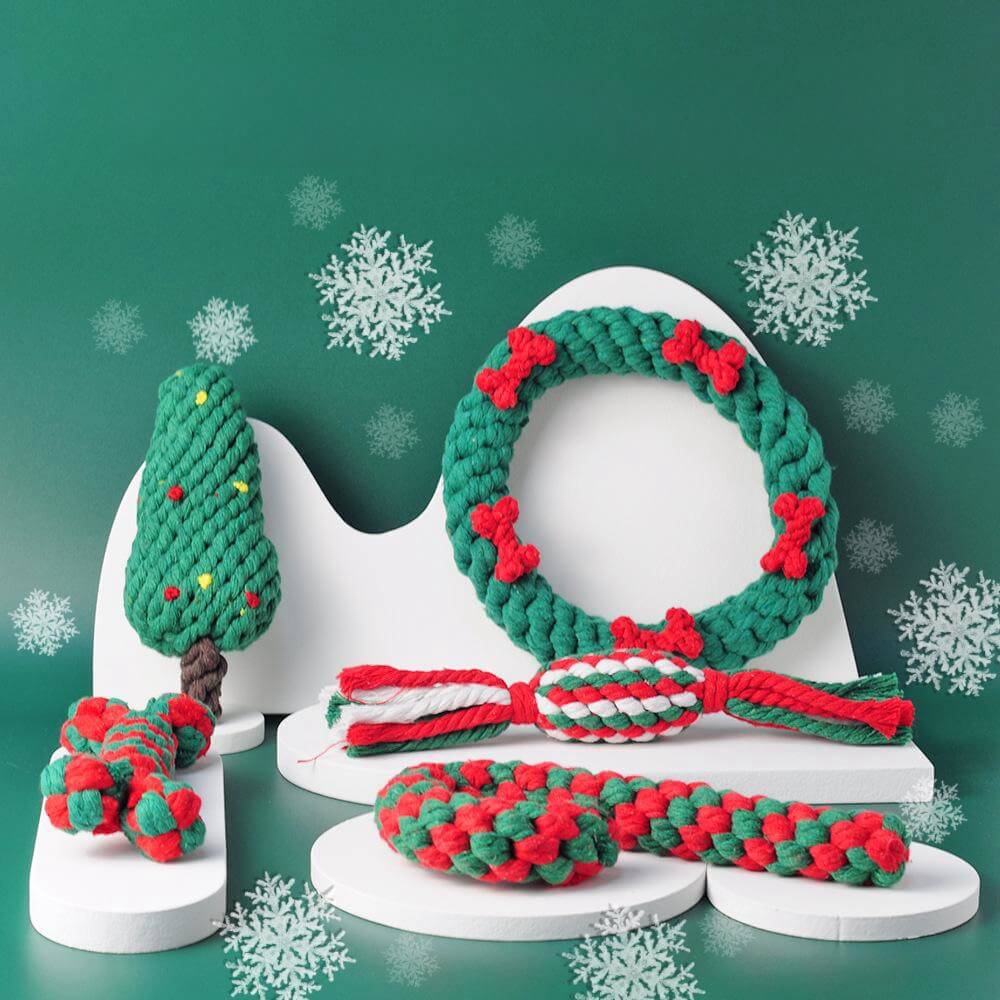 Christmas Cotton Rope Toy Chew Resistant Luxury Dog Gifts Teething Toys