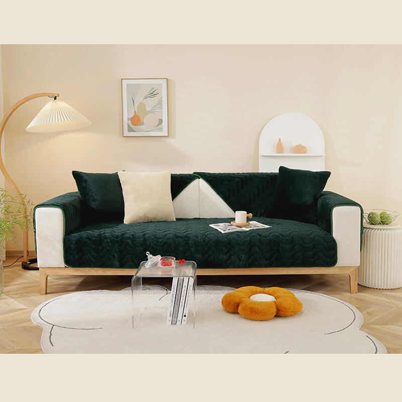 Wave Pattern Soft Plush Non-slip Couch Cover