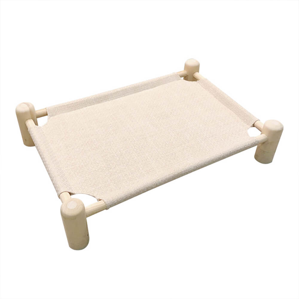 Linen and Wooden Elevated Dog Bed