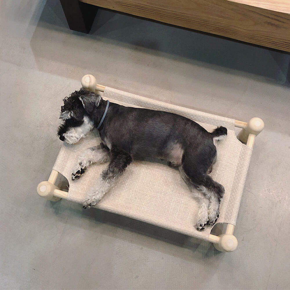 Linen and Wooden Elevated Dog Bed