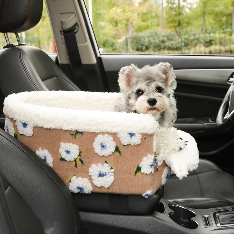 Flower Wool Fleece Dog Car Safety Seat Central Console Pet Car Seat